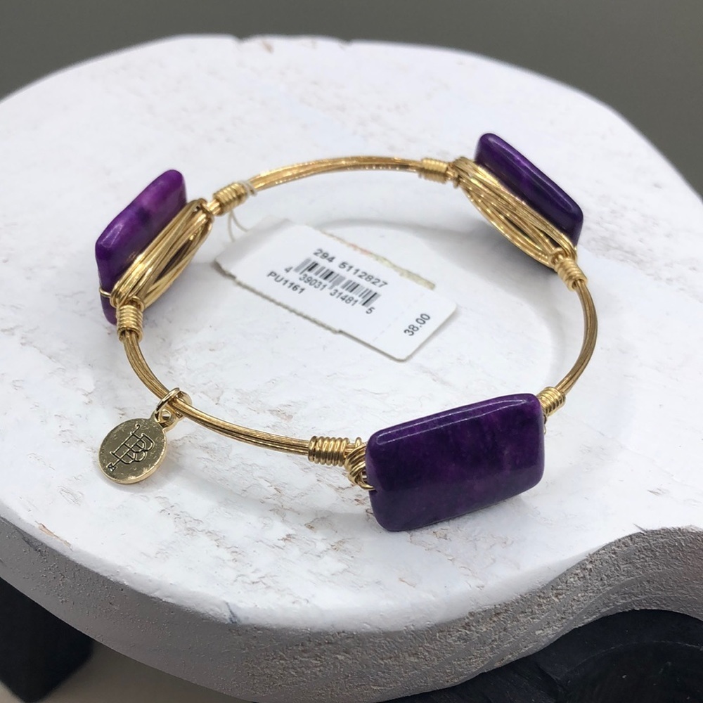 Bourbon And Bowties Purple Stone Gemstone Wire Bangle Bracelet Boho.